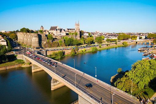 Angers aerial panoramic view. Angers is a city in Loire Valley, western France.