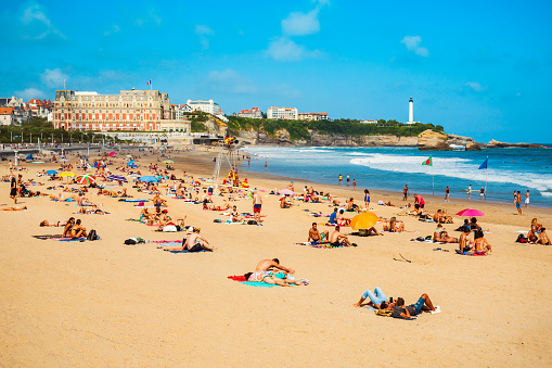 La Grande Plage is a public beach in Biarritz city on the Bay of Biscay on the Atlantic coast in France