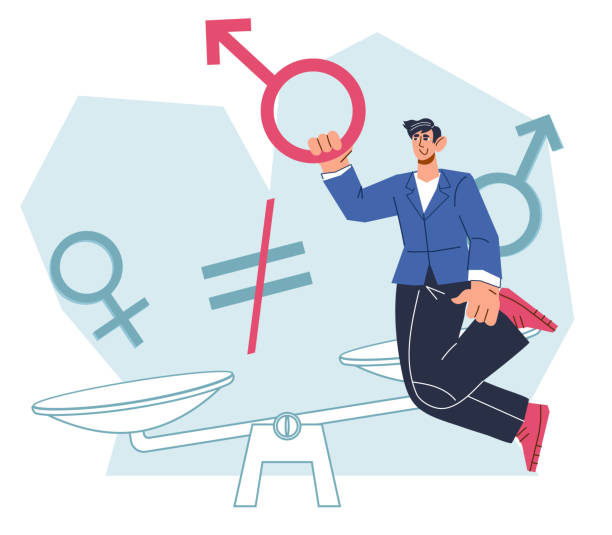 гендерный разрыв в карьере и неравенство или векторная иллюстрация неравенства. - wages paying gender stereotypes unequal stock illustrations
