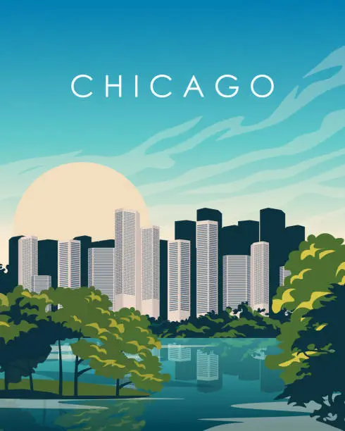 Vector illustration of Chicago travel poster