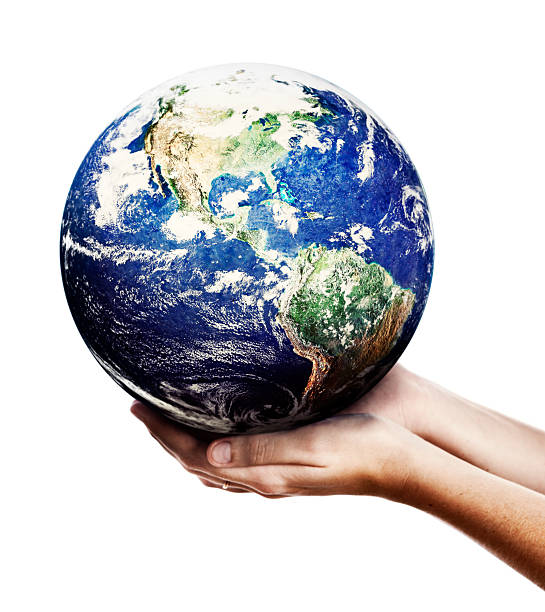Hands of eco warrior cradle Planet Earth gently: someone cares!