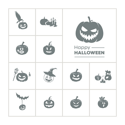 jack lantern icon set. halloween pumpkin silhouette. jack o lantern icon set