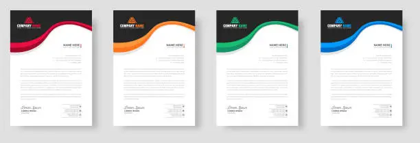 Vector illustration of corporate modern business letterhead design template set with yellow, blue, green, and red colors. business letter head design bundle.