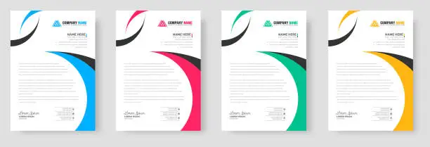 Vector illustration of corporate modern business letterhead design template set with yellow, blue, green, and red colors. business letter head design bundle.