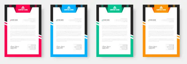 Vector illustration of corporate modern business letterhead design template set with yellow, blue, green, and red colors. business letter head design bundle.