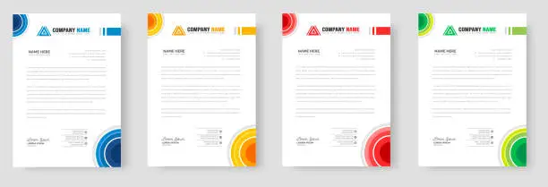 Vector illustration of corporate modern business letterhead design template set with yellow, blue, green, and red colors. business letter head design bundle.