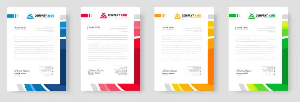 Vector illustration of corporate modern business letterhead design template set with yellow, blue, green, and red colors. business letter head design bundle.