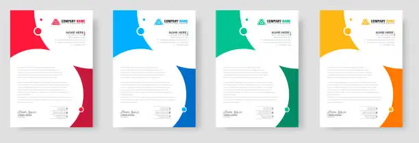 Vector illustration of corporate modern business letterhead design template set with yellow, blue, green, and red colors. business letter head design bundle.