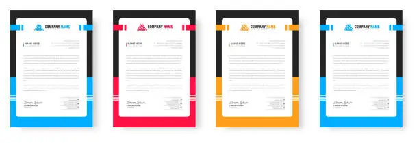 Vector illustration of corporate modern business letterhead design template set with yellow, blue, green, and red colors. business letter head design bundle.