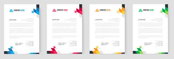 Vector illustration of corporate modern business letterhead design template set with yellow, blue, green, and red colors. business letter head design bundle.