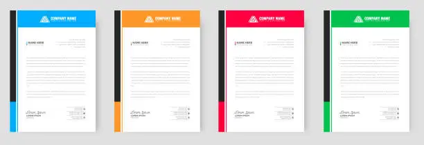 Vector illustration of corporate modern business letterhead design template set with yellow, blue, green, and red colors. business letter head design bundle.