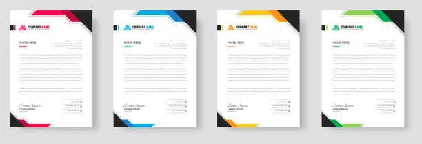 Vector illustration of corporate modern business letterhead design template set with yellow, blue, green, and red colors. business letter head design bundle.