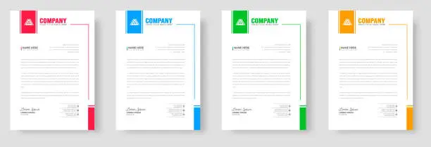 Vector illustration of corporate modern business letterhead design template set with yellow, blue, green, and red colors. business letter head design bundle.