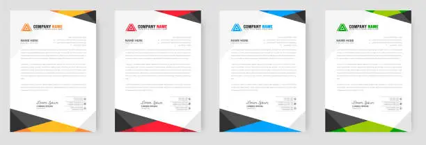 Vector illustration of corporate modern business letterhead design template set with yellow, blue, green, and red colors. business letter head design bundle.