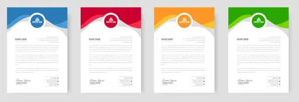 Vector illustration of corporate modern business letterhead design template set with yellow, blue, green, and red colors. business letter head design bundle.