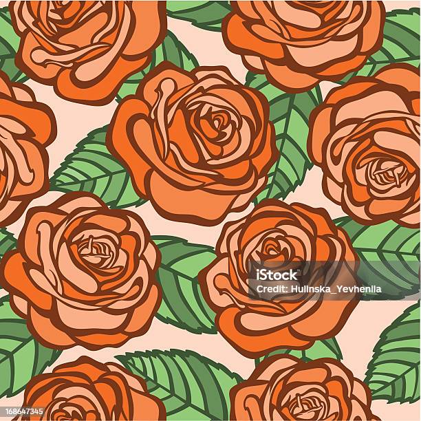 Sans Couture Roses Plan Orange Avec Feuilles Vertes Dans La Vieille Ville De Style Vecteurs libres de droits et plus d'images vectorielles de Abstrait