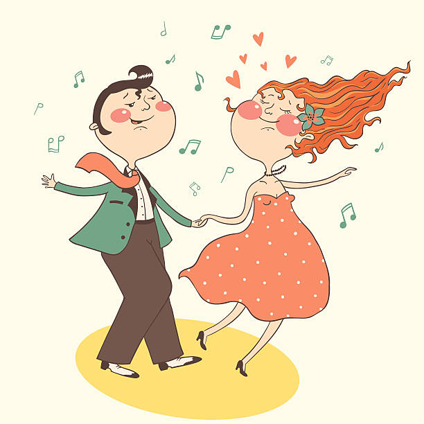 ilustraciones, imágenes clip art, dibujos animados e iconos de stock de ilustración de forma pareja de baile - dancing swing dancing 1950s style couple