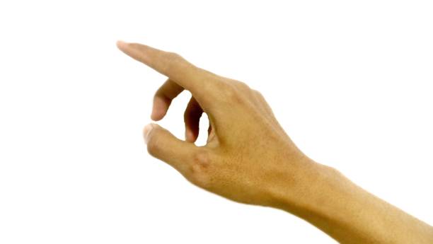 istock Male hand touching or pointing to something - isolated on white with clipping path 1686487414