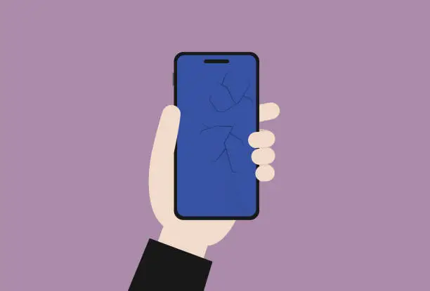 Vector illustration of Hand holding a broken phone