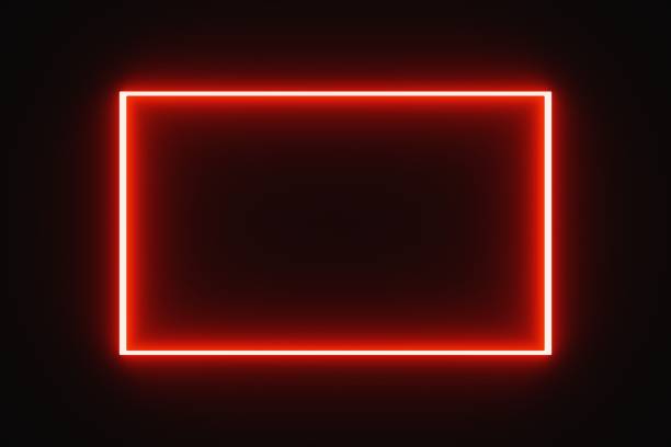 istock Red tone square frame neon light bulb isolated on black background for graphic design, moving light 1686512711