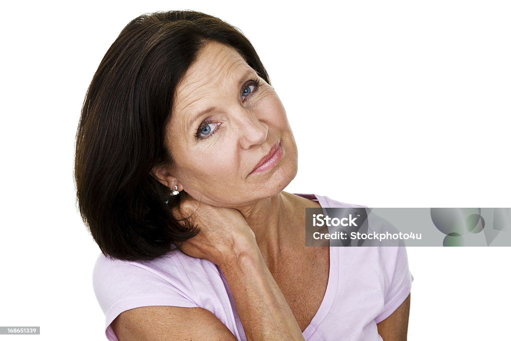 Mujer con dolores en el cuello - Foto de stock de Adulto maduro libre de derechos