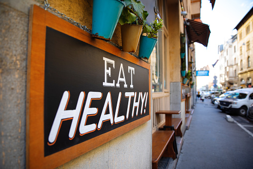 Eat Healthy sign on street