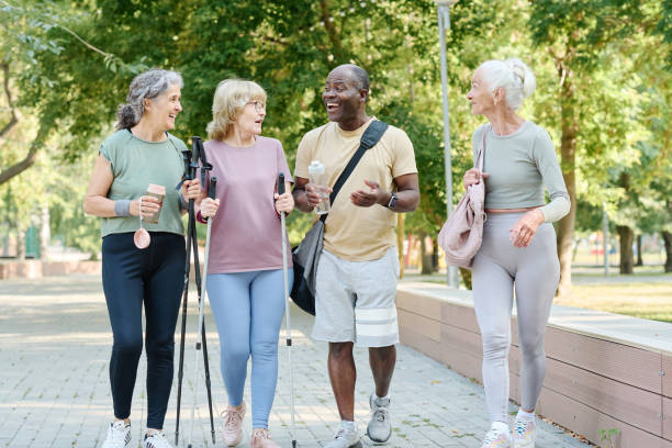 istock Senior people walking in the park after training 1686536656