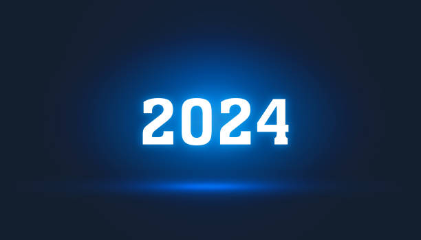 istock Blue symbol 2024 year concept on blue light background. 1686545143