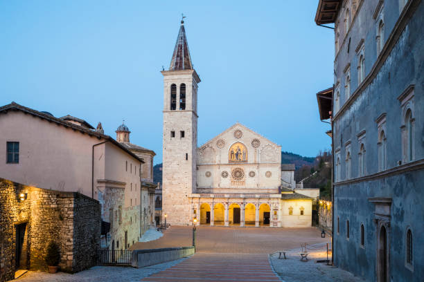 Spoleto Cathedral at dusk, Umbria Italy