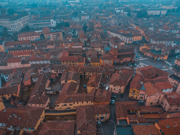 View of the old city. Lodi, Lombardy, Italy. Aerial View of old roofs. beautiful city View of the old city. Lodi, Lombardy, Italy. Aerial View of old roofs. lodi italy stock pictures, royalty-free photos & images
