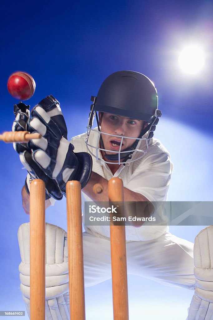 Cricket-Spieler lunging für bats - Lizenzfrei Cricket Stock-Foto