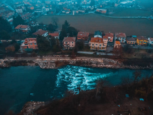 Top view of the Adda River in Lodi, Italy. Top view of the Adda River in Lodi, Italy. River Bank House lodi italy stock pictures, royalty-free photos & images