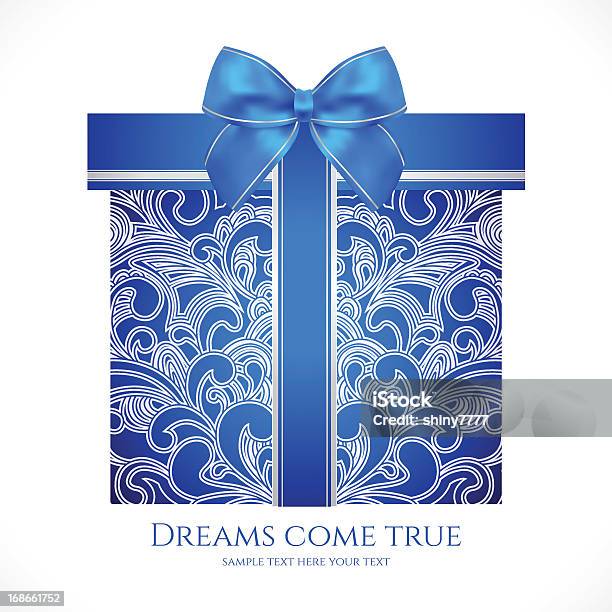 Niebieskie Pudełko Na Prezent Z Kwiatowy Wzór Kokarda Obecny - Stockowe grafiki wektorowe i więcej obrazów Abstrakcja