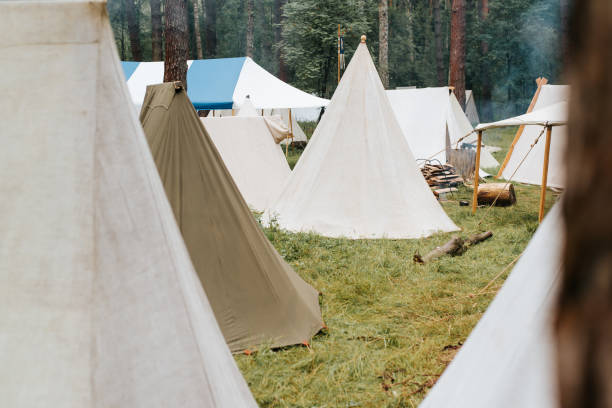 istock Medieval campground in the forest outdoors 1686630586