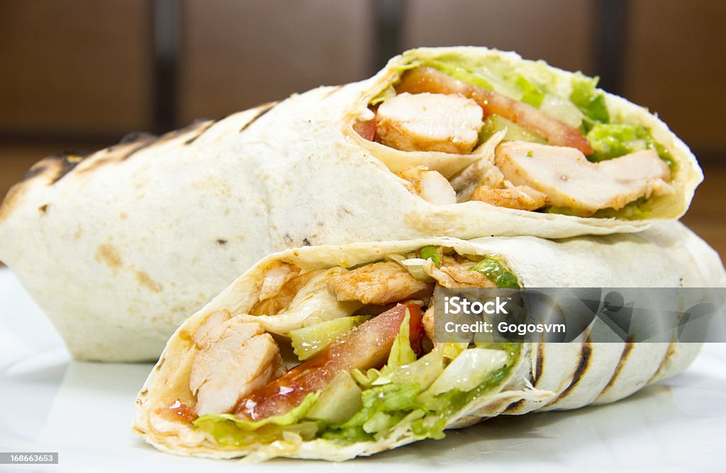 Döner kebap - Chicken Salad Sandwich Wrap Chicken Wrap Sandwich with Salad, turkish food Wrap Sandwich Stock Photo