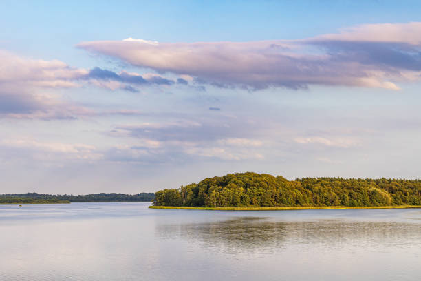 Lake view with trees at the lake Schaalsee in Seedorf, Germany.