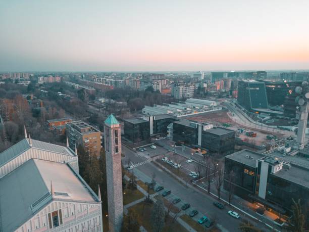 istock Catholic Church at sunset aerial view 1686654984