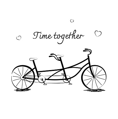 Bicycle vector in doodle style isolated on white background. Hand drawn vehicles illustration. Cycling quotes. Double bike