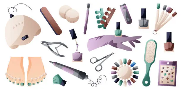 Vector illustration of Set of manicure accessories, nails care routine