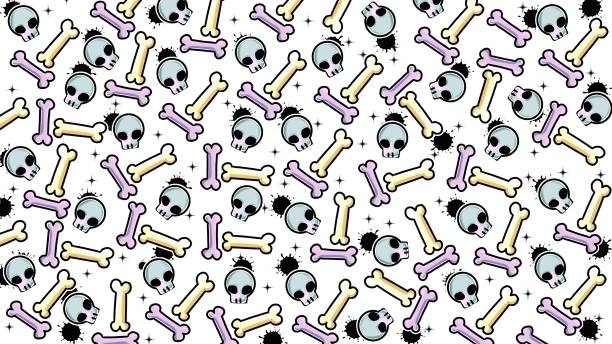 ilustrações de stock, clip art, desenhos animados e ícones de skull and bones seamless pattern - pop art skull backgrounds pattern