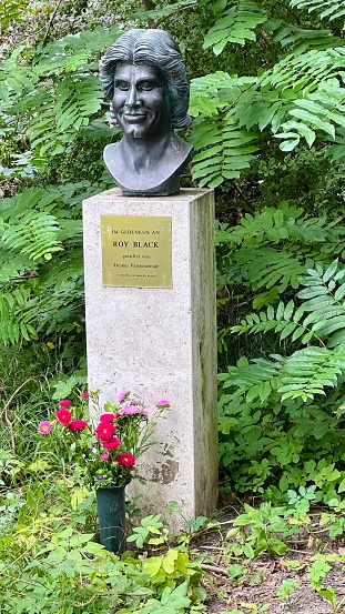 Augsburg, Germany - September 15th - 2023: Roy Black statue nearby the Roy Black Weg. He was a well known singer within the German Schlager.