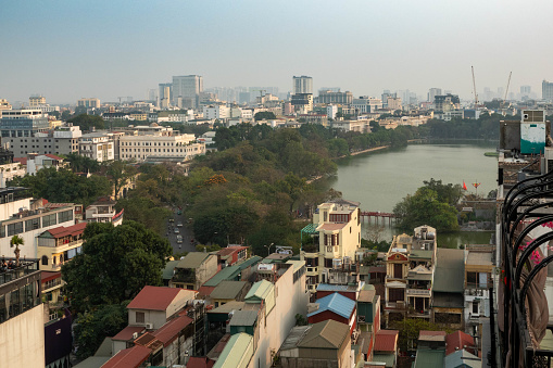 Panoramic view of Hanoi, Vietnam, with the old quarters in the foreground