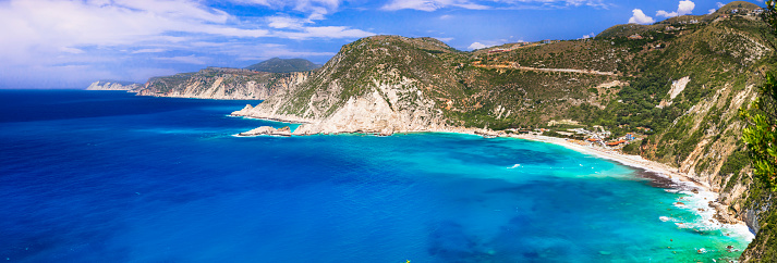 one of the most scenic and beautiful beaches of Cephalonia (Kefalonia) island Petani beach. Greece, Ionian islands