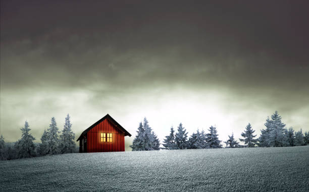 istock Christmas hut with lighted window in a snowy winter landscape 1686728122