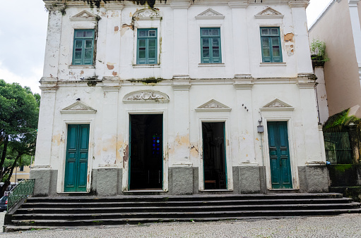 Salvador, Bahia, Brazil - June 09, 2015: View of the facade of an old church in the Comercio neighborhood in the city of Salvador in Bahia.