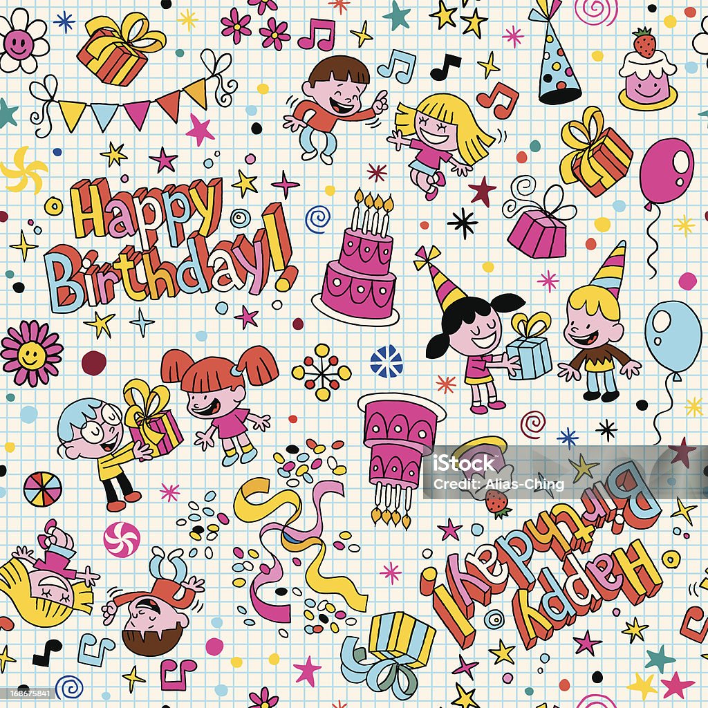 Joyeux anniversaire fête pour les enfants organisée motif - clipart vectoriel de Musique libre de droits