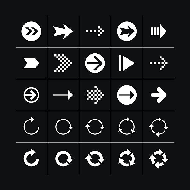 biały prosty web przycisk strzałki znak piktogram ikona kierunku - repetition spotted arrow sign loading stock illustrations