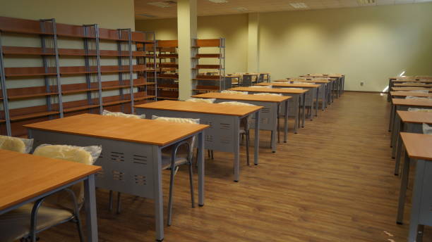 istock A room with shelves and tables. 1686760551
