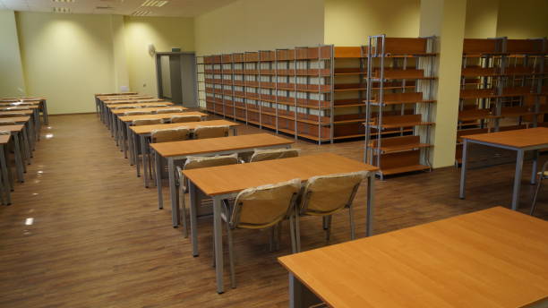 istock A room with shelves and tables. 1686760557