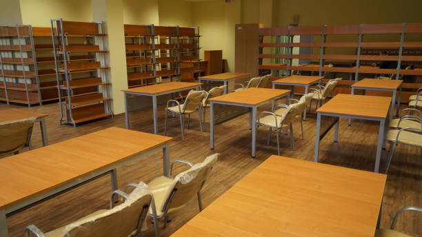 istock A room with shelves and tables. 1686760562